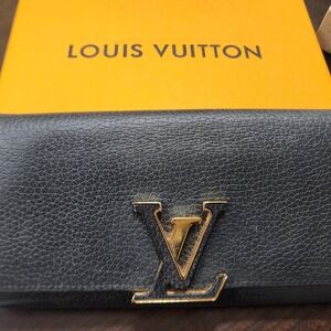 Louis Vuitton Black Wallet with Gold Logo